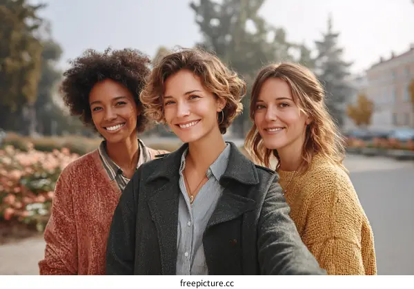 Three Women Outdoors Enjoying Autumn