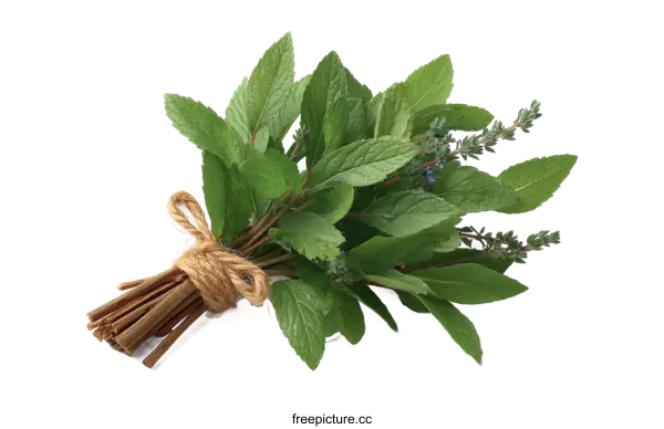 [Transparent Background PNG]Fresh herbs bouquet tied with twine