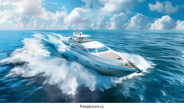 Speedboat Cruising on Serene Sea with Beautiful Clouds