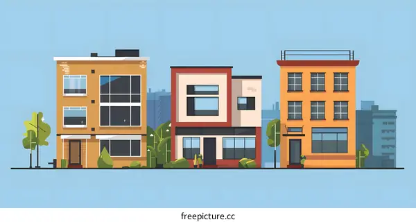 Three Modern Buildings Illustration