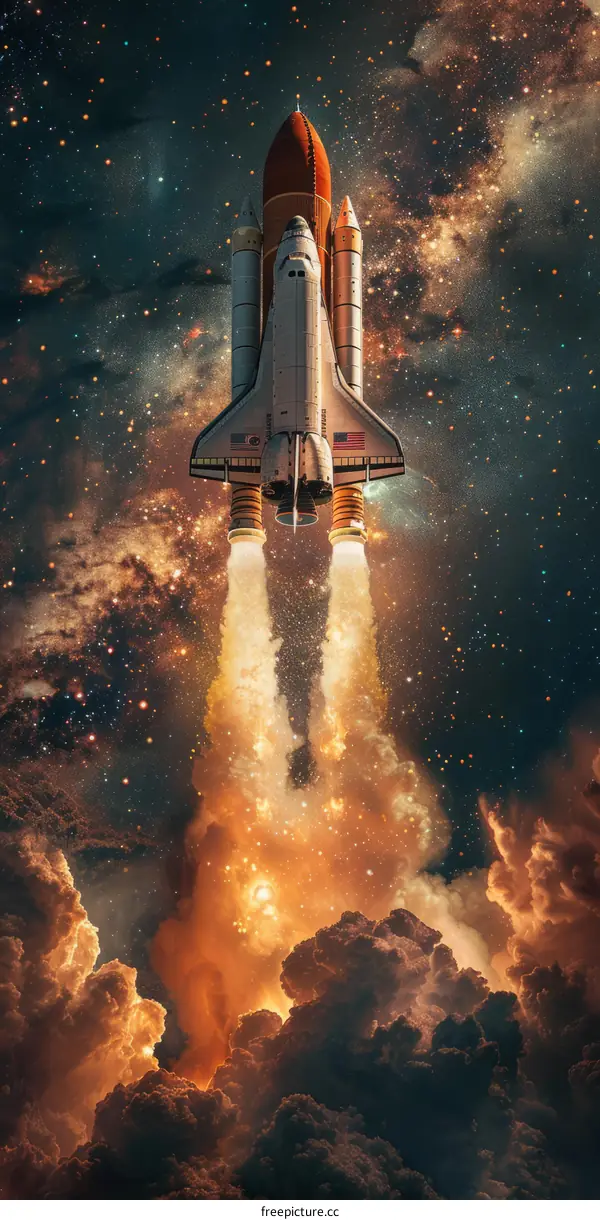 Space Shuttle Atlantis launching into space