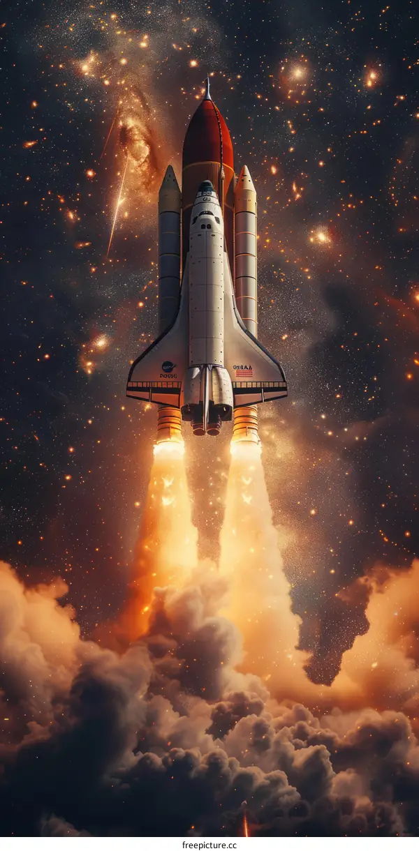 Space Shuttle Atlantis launching into space