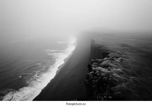 Black and white photo of a coastline