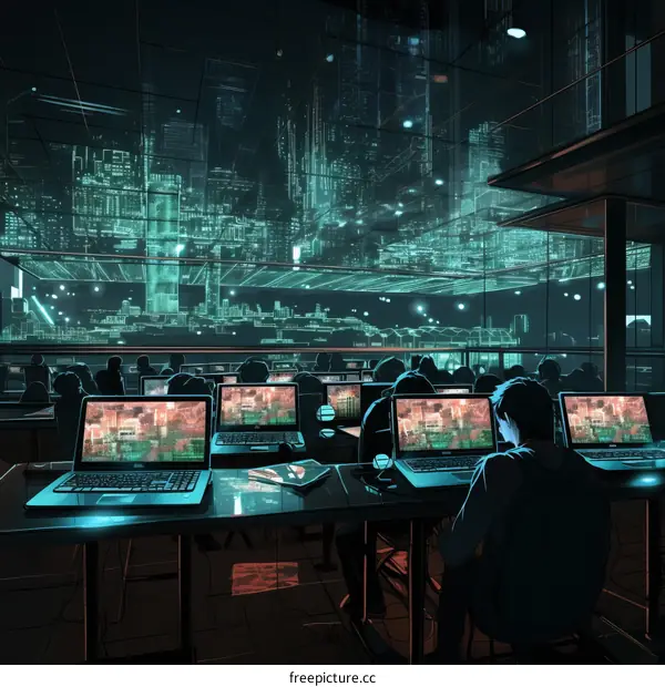 Digital workers in a futuristic city