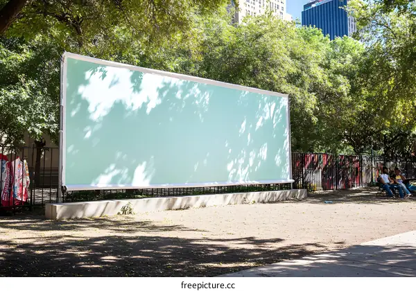 Blank Billboard in City Park With People