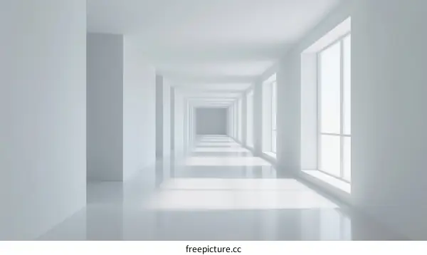 A Bright White Corridor with Large Windows and Smooth Floors