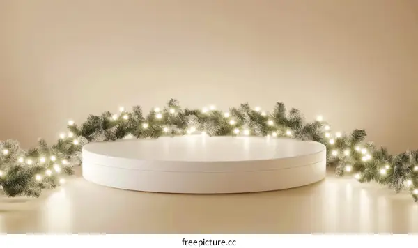 Christmas Festive Scene with a White Display Podium