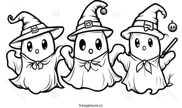 Cute Halloween Ghosts Coloring Page