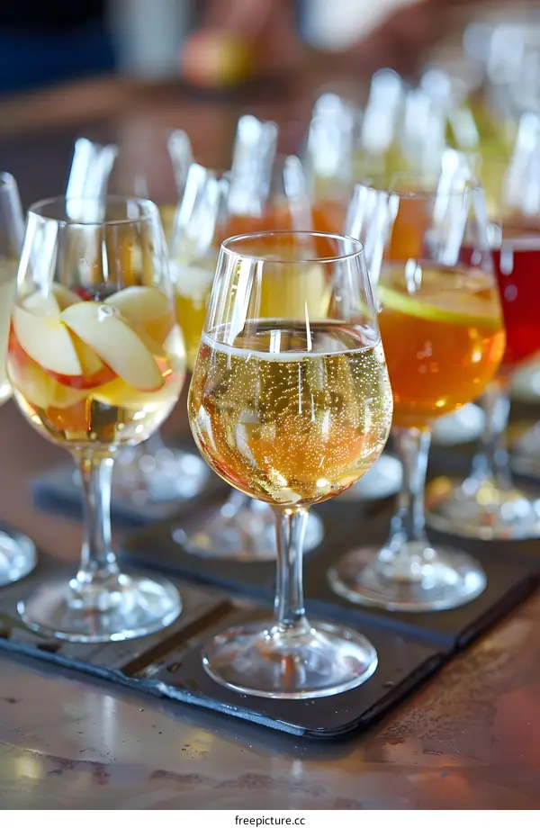 Close Up of Wine Glasses with Apple Slices