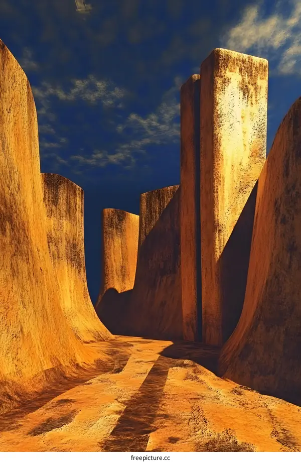 Abstract Digital Art with Curved Shapes and a Sky Background