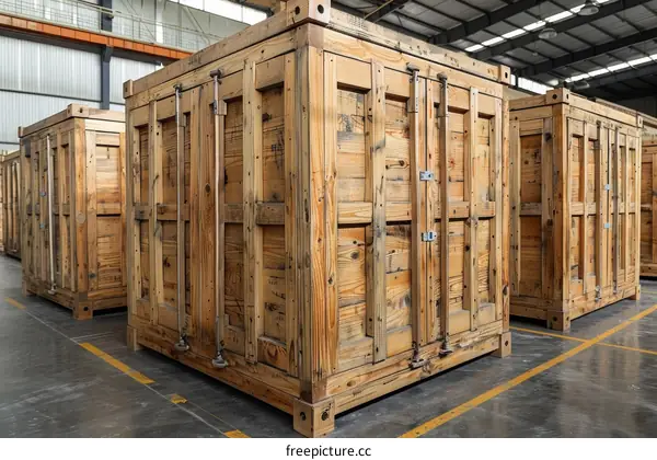 Large wooden crates in a warehouse