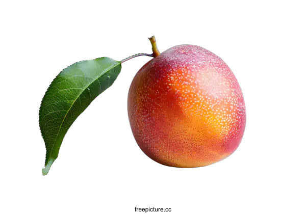 [Transparent Background PNG]single red plum with green leaf on pale yellow background