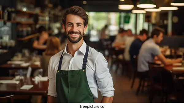 Portrait of a smiling waiter in a restaurant