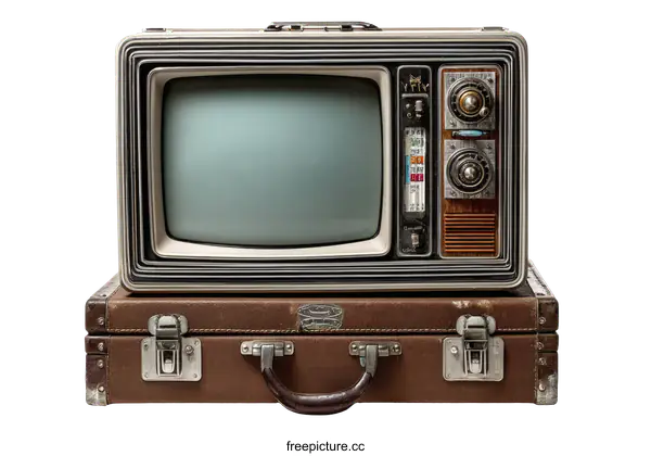 [Transparent Background PNG]Vintage Television on a Suitcase