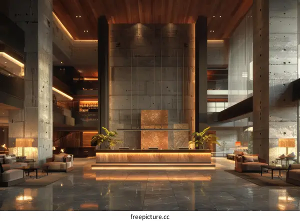 Modern Concrete Hotel Lobby Interior Design