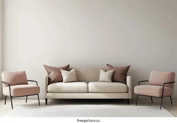 Modern Living Room Interior Design with Sofa and Armchairs