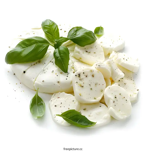 mozzarella cheese with basil leaves
