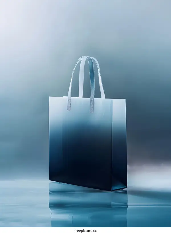 Blue and white shopping bag on blue background