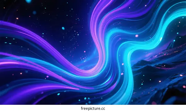 Vibrant Colorful Swirling Waves in Cosmic Night Sky with Stars