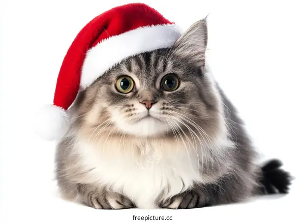 Cute Cat Wearing Christmas Hat