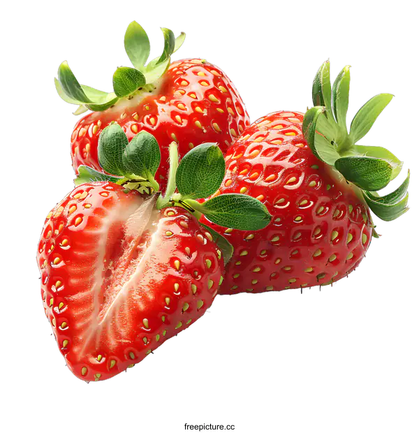 [Transparent Background PNG]three red strawberries on white background