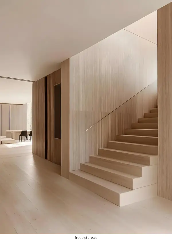 Modern Wooden Staircase In A Minimalist Home