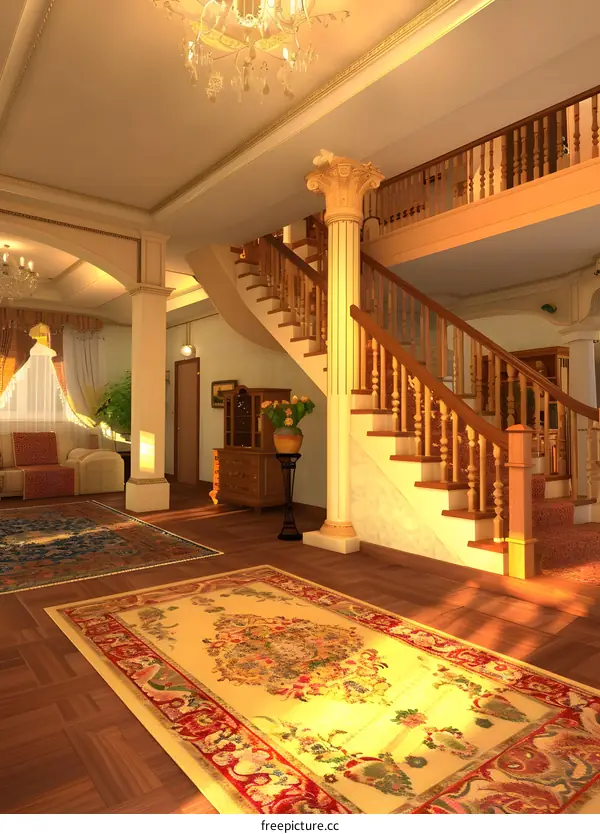 Beautiful 3D Interior Design with Classic Stairs