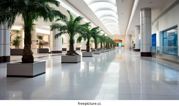 Palm trees in a large indoor shopping mall
