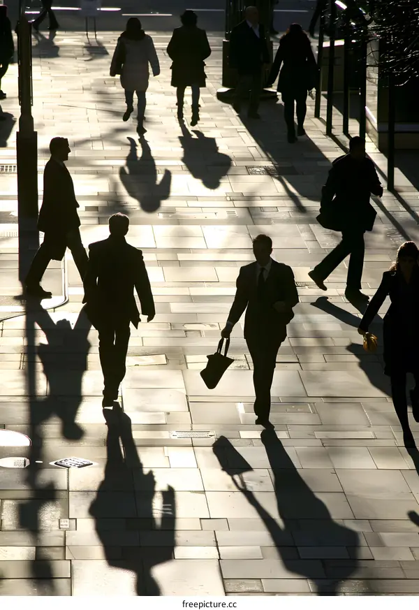 Silhouettes of People Walking on a Paved Street