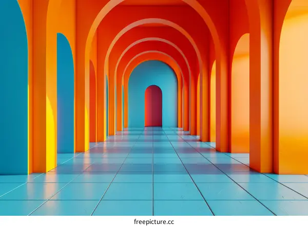 Colorful Archway Corridor Illustration