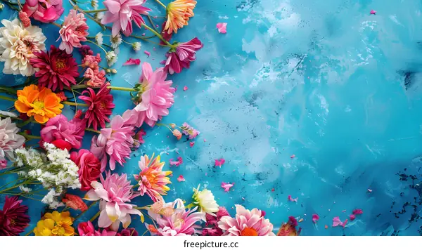 Colorful Flowers on Blue Background
