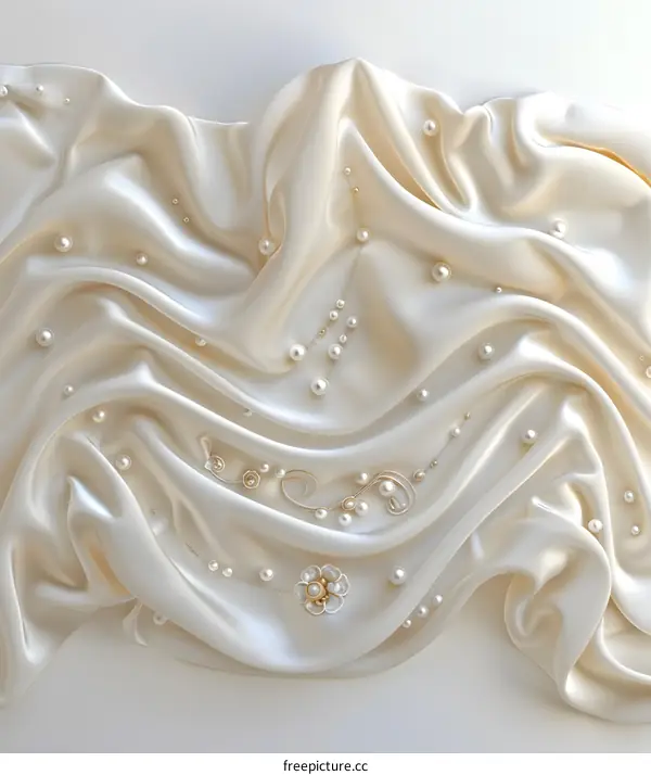 Elegant White Satin Background with Pearl Jewelry