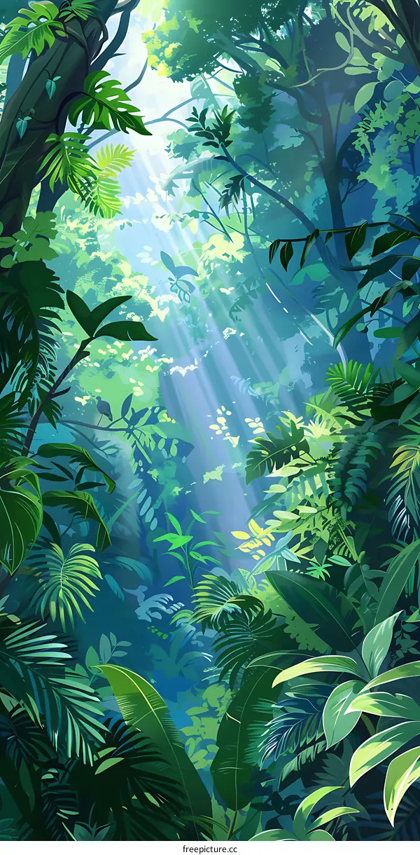 Jungle Sun Rays Through Dense Foliage