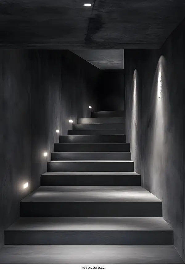 Modern Concrete Staircase with Minimalist Lighting