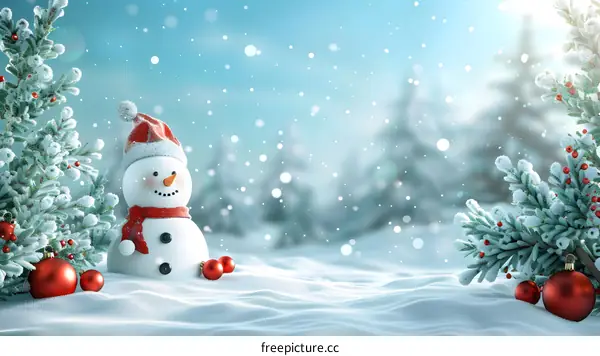 Snowy Christmas Landscape with Snowman