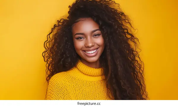 portrait of a beautiful young african american woman with curly hair smiling