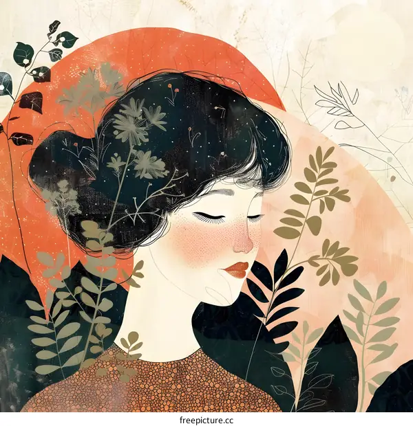 Woman with Flowers in Her Hair Illustration