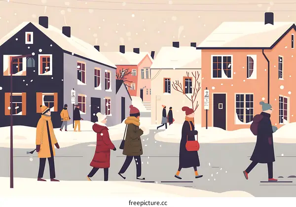 Snowy Winter Day in a Small Town