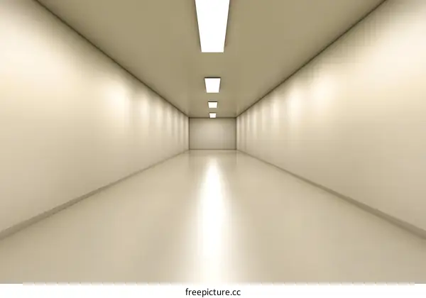 Empty White Corridor With Lights