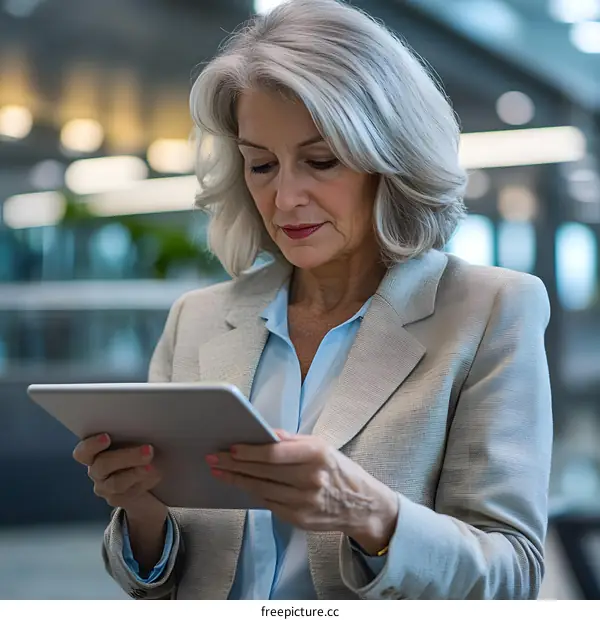 Senior Businesswoman Using Tablet In Office