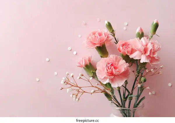 Pink Carnations Arrangement on a Pastel Pink Background