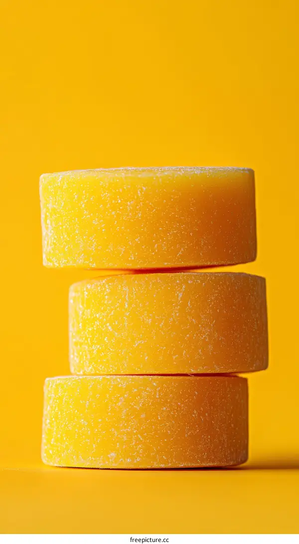 Stack of Yellow Circular Food Items on a Yellow Background