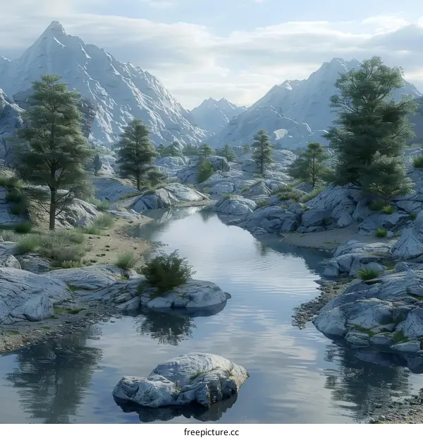 Mountain River and Trees