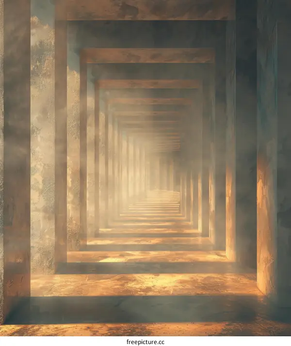 Futuristic Concrete Corridor with Bright Light
