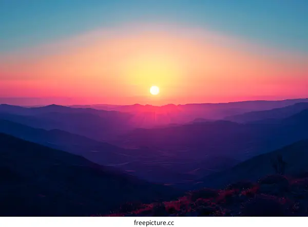 Sunset over colorful mountains