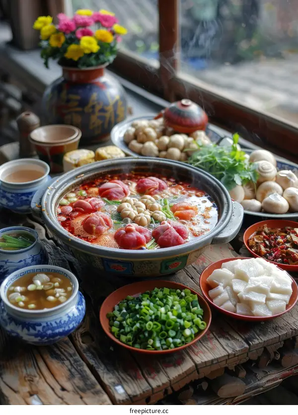 A Delicious Chinese Hot Pot with Assorted Ingredients