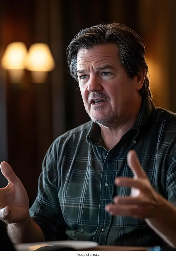 Portrait of a Man with Gray Hair Speaking Passionately