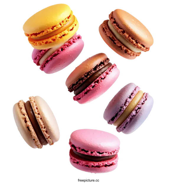 [Transparent Background PNG]Colorful Macarons in Mid-Air Display