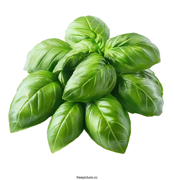 [Transparent Background PNG]Fresh Basil Bunch Close-up