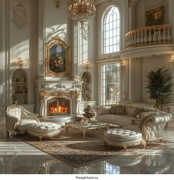 Luxury Living Room with Fireplace and Balcony